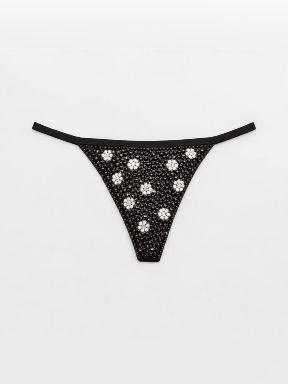 Jet Black Rhinestone Crystal Daisy Theme Pantie Choose Style & Size XS-3X